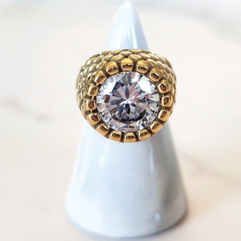 Goldtone Diamond Honeycomb Ring