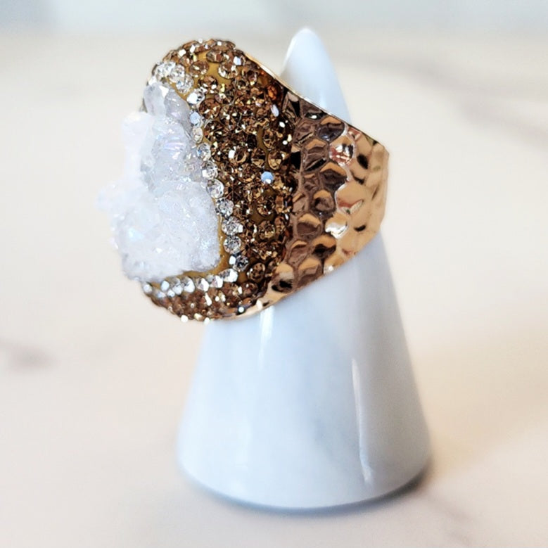 Goldtone White Quartz Ring