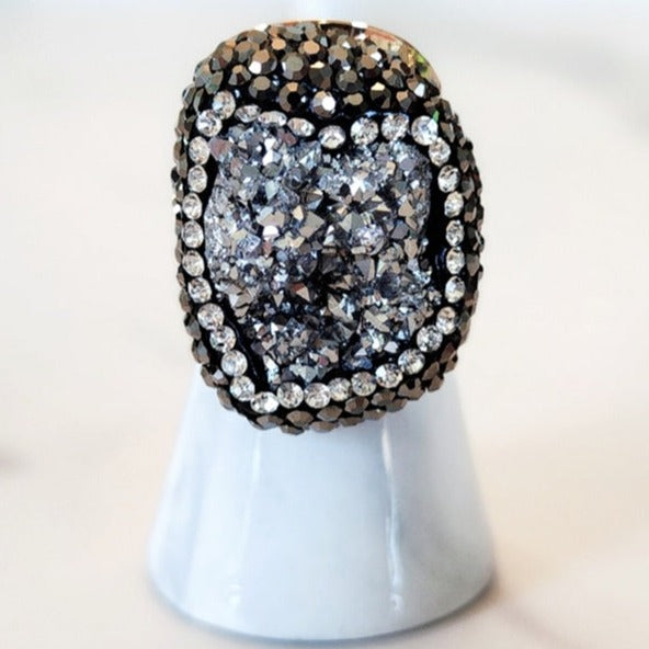 Goldtone Gray Quartz Ring