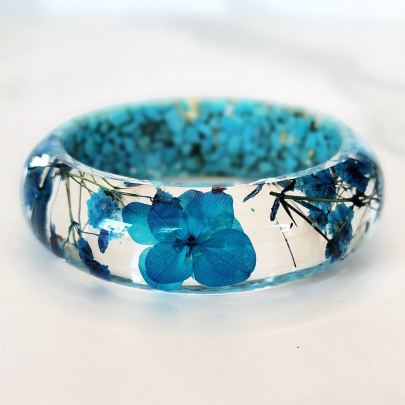 Blue Flower Resin Bangle