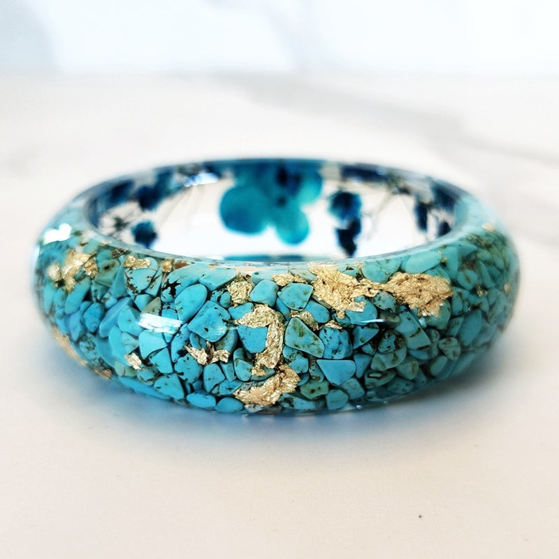 Blue Flower Resin Bangle