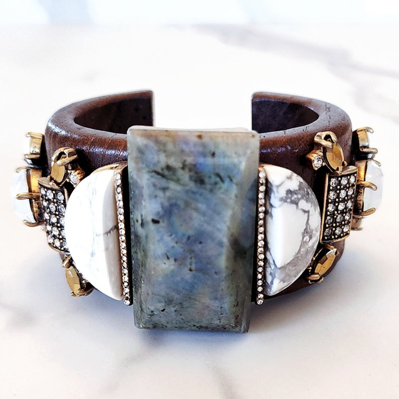 Brown Marble Embellished Cuff Bracelet