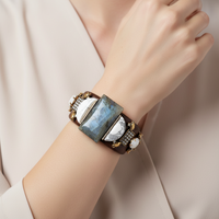 Brown Marble Embellished Cuff Bracelet