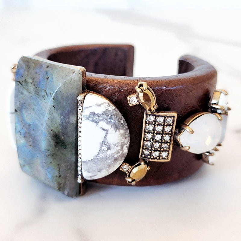 Brown Marble Embellished Cuff Bracelet