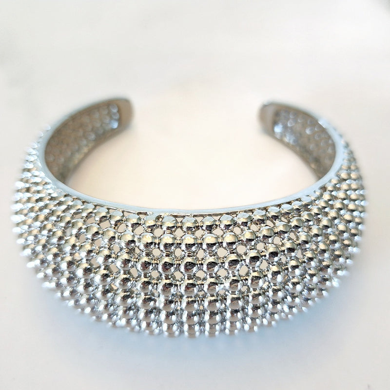 Silver Round Ball Bead Cuff Bracelet