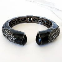 Black Enamel Crystal Pave Cuff Bracelet