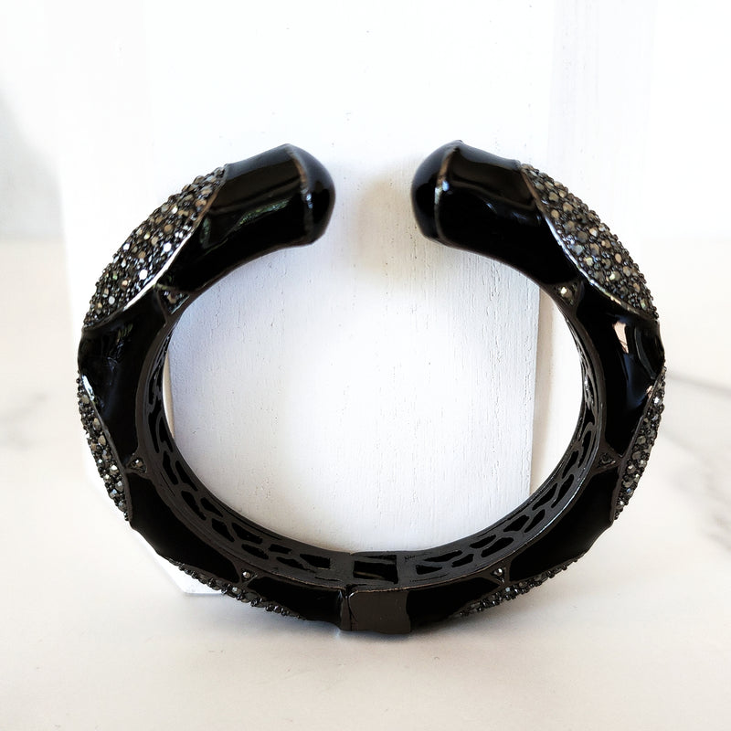 Black Enamel Crystal Pave Cuff Bracelet