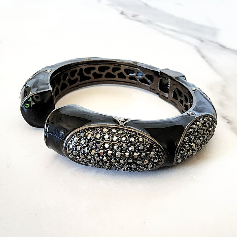 Black Enamel Crystal Pave Cuff Bracelet