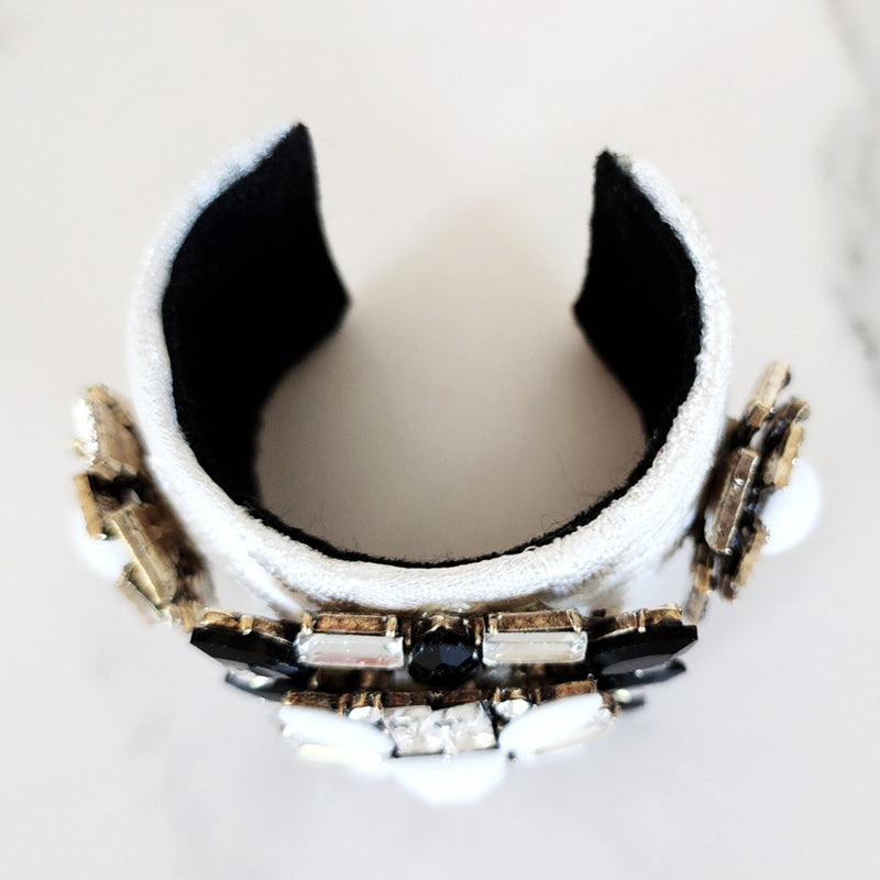 White and Black Jeweled Cuff Bracelet