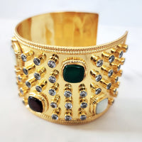 Pearl, Garnet and Quartz Gemstone 18K Gold Plated Rivet Cuff Bracelet