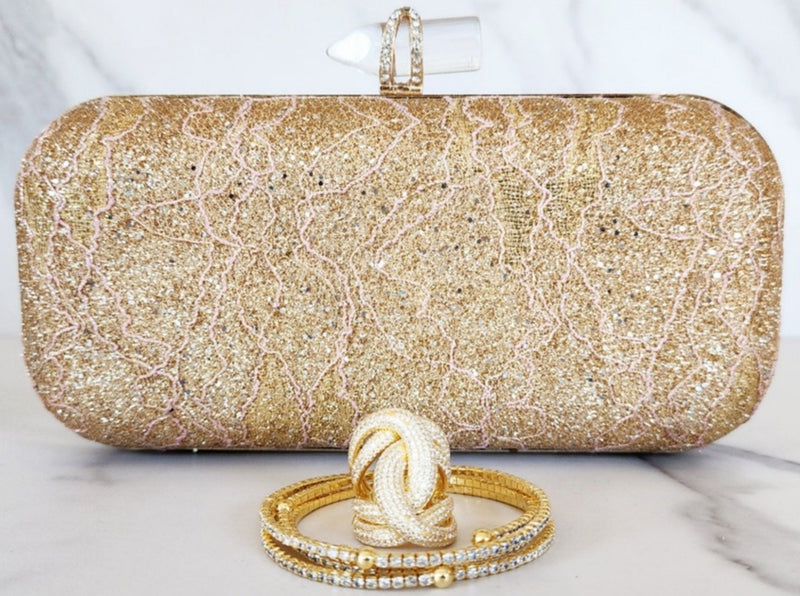 Gold Clutch, Sterling Silver Gold Plated Ring and Bracelets