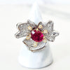 Sterling Silver Ruby Flower Ring and Cuff Bracelet