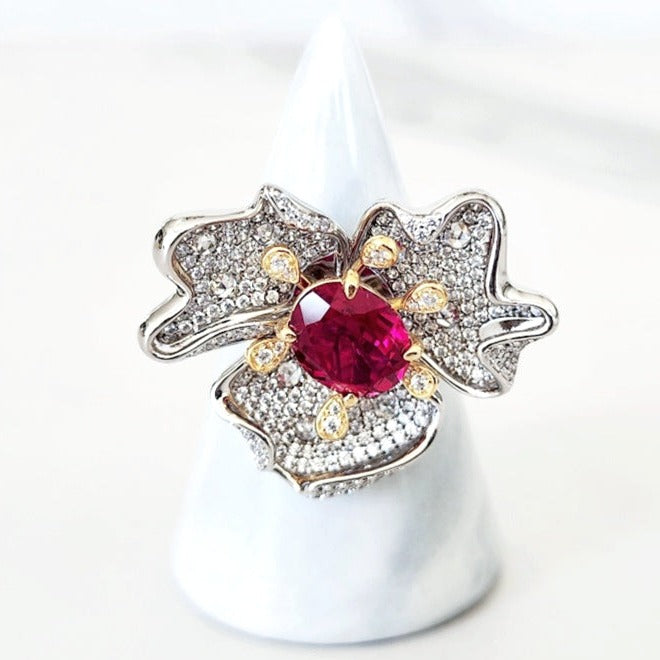 Sterling Silver Ruby Single Flower Ring