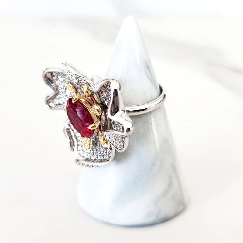 Sterling Silver Ruby Single Flower Ring