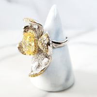 Sterling Silver Yellow Flower Ring and  Diamond Cuff Bracelet