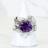 Sterling Silver Amethyst Flower Ring and Cuff Bracelet