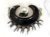 White Embellished Ball Bracelet, Black Resin Cuff and Black Quartz Ring