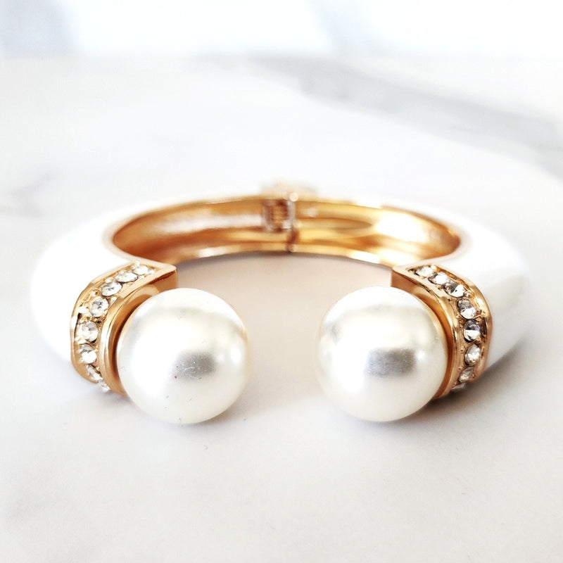 White Resin Pearl Cuff Bracelet