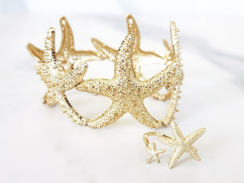 Gold Starfish Stretch Bracelet and Ring