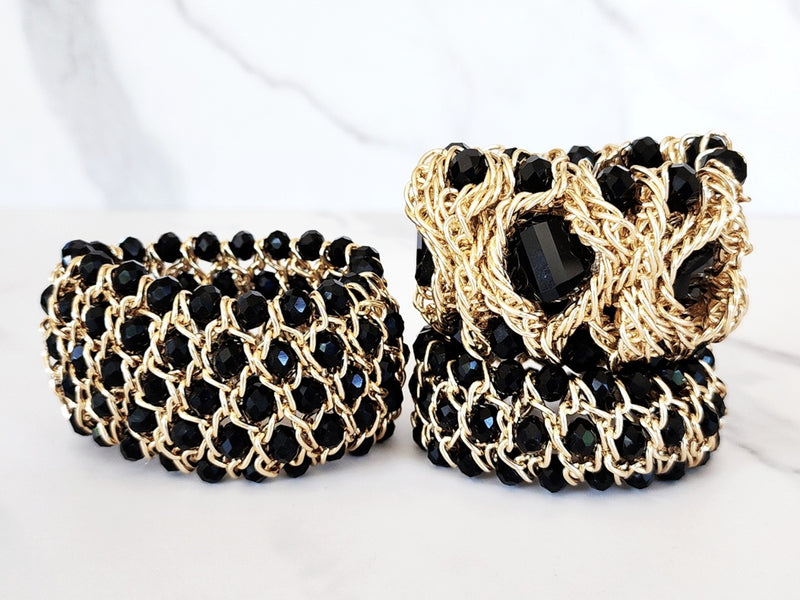 Black and Gold Stretch Bracelet Combo