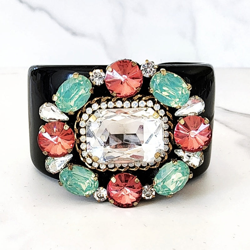 Black Multicolored Jeweled Cuff Bracelet