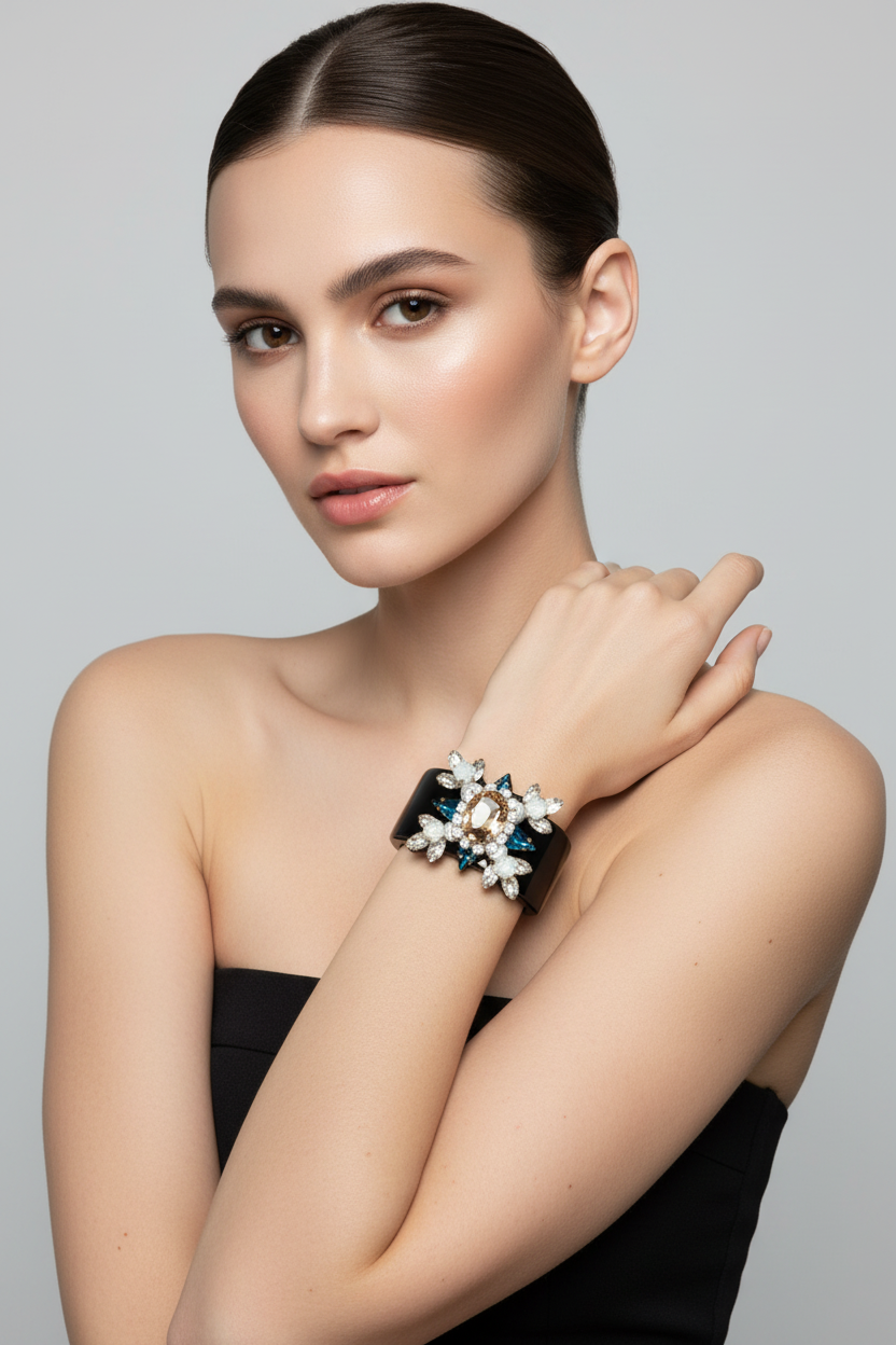 Black Snowflake Cuff Bracelet