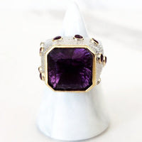 Purple and Pink Crystal Clutch, Sterling Silver Purple Amethyst Ring