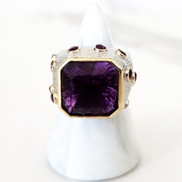 Purple and Pink Crystal Clutch, Sterling Silver Purple Amethyst Ring