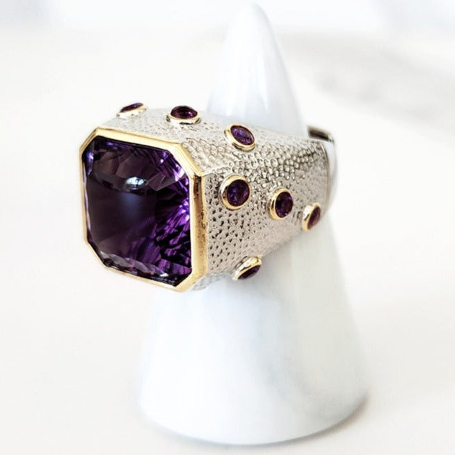 Purple and Pink Crystal Clutch, Sterling Silver Purple Amethyst Ring