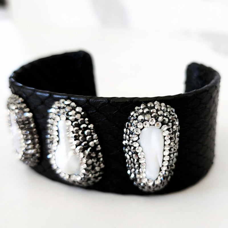 Black Triple Pearl Cuff Bracelet