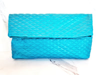 Teal Blue Leather Clutch