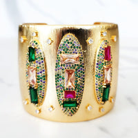 Gold Multicolor Jeweled Cuff Bracelet