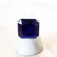 Sterling Silver Square Cut Dark Blue Aquamarine Ring