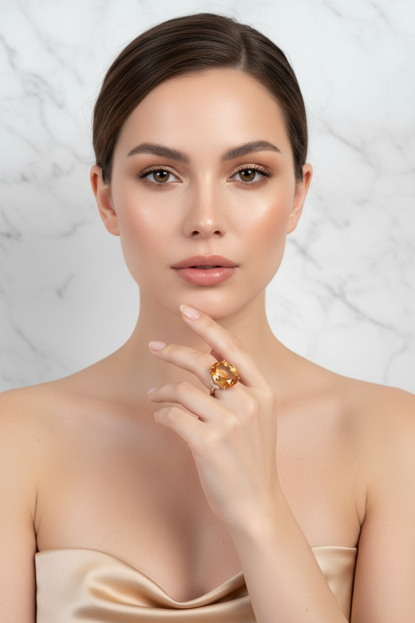 Sterling Silver Rose Gold Citrine Ring