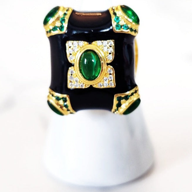 Green Black and Gold Jeweled Ring