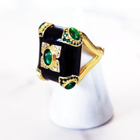 Green Black and Gold Jeweled Ring