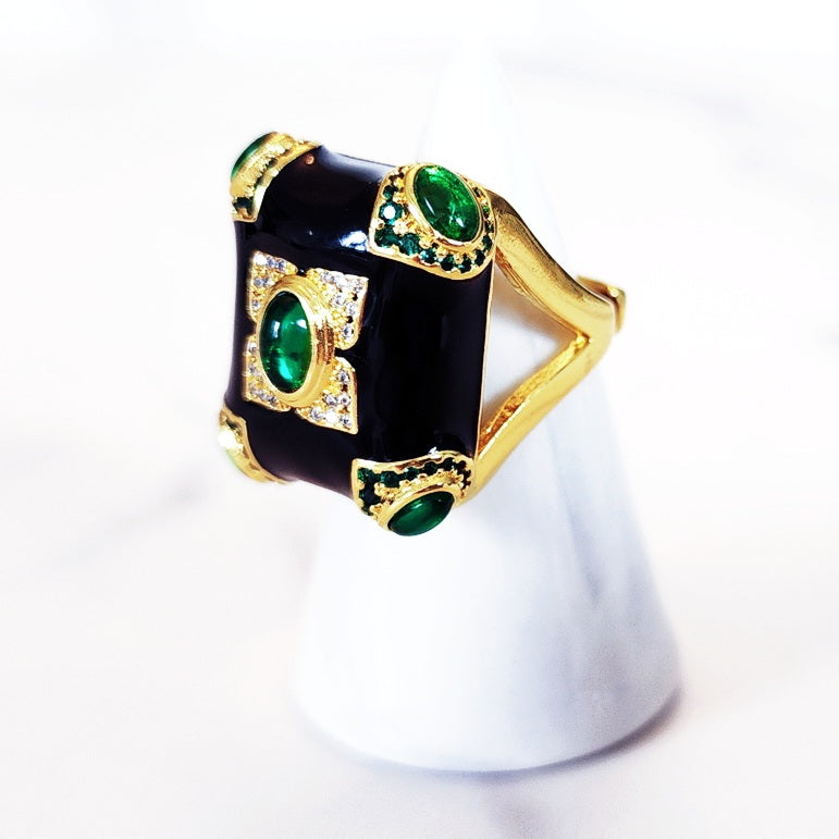 Green Black and Gold Jeweled Ring