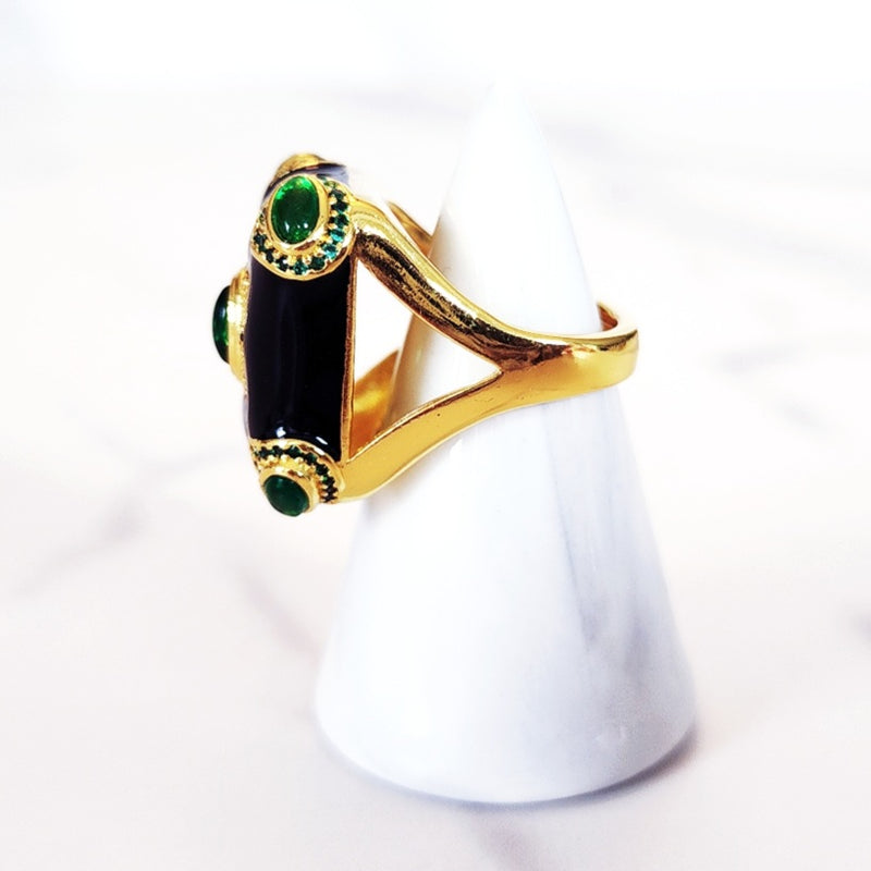 Green Black and Gold Jeweled Ring