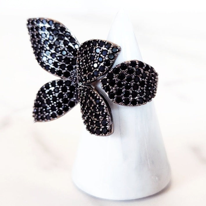 Black Pave Flower Ring