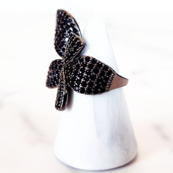 Black Pave Flower Ring