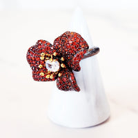 Sterling Silver Red Pave Flower Ring