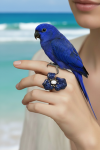Sterling Silver Blue Pave Flower Ring