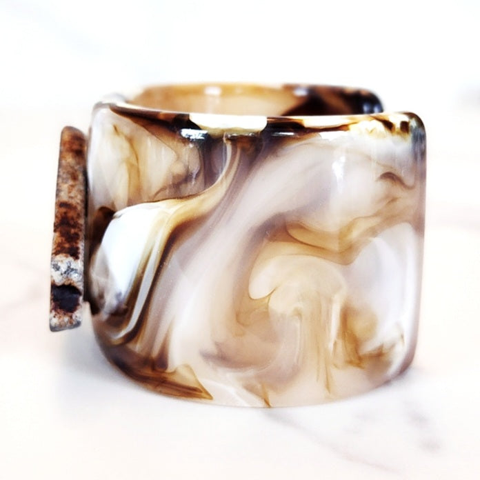 Brown Agate Slice Cuff Bracelet