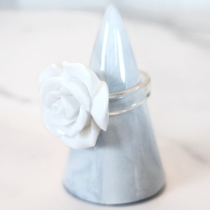 Small White Plastic Flower Ring