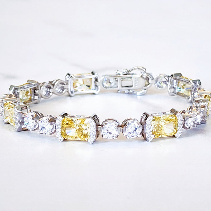 Double Sterling Silver And Yellow Diamond Bracelets