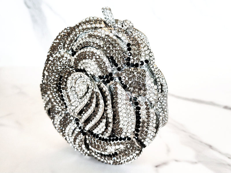 Silver, Grey and Black Crystal Flower Clutch