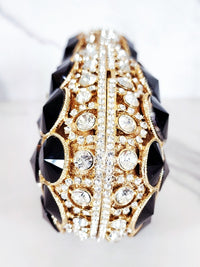 Black and Gold Crystal Clutch and Black Glass Ring