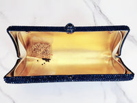 Navy Blue Crystal Clutch Purse, Sterling Silver Sapphire Modern Ring and Art Deco Bracelet