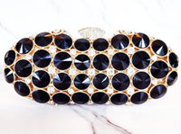 Black and Gold Crystal Clutch and Black Glass Ring