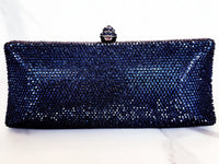 Navy Blue Crystal Clutch Purse and Sterling Silver Blue and Green Sapphire Flower Ring